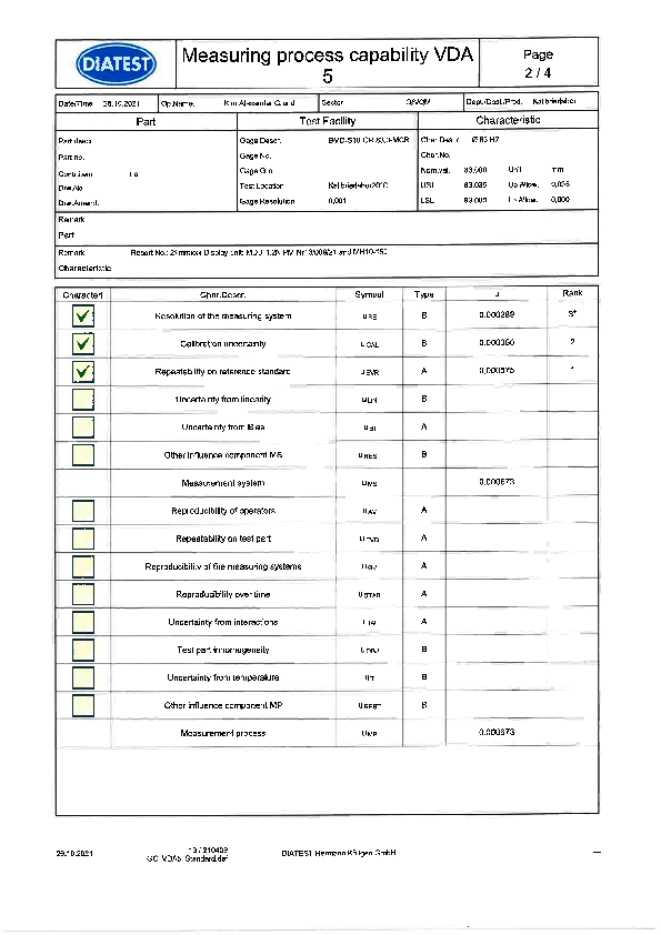 Measuring process capability VDA 2/4