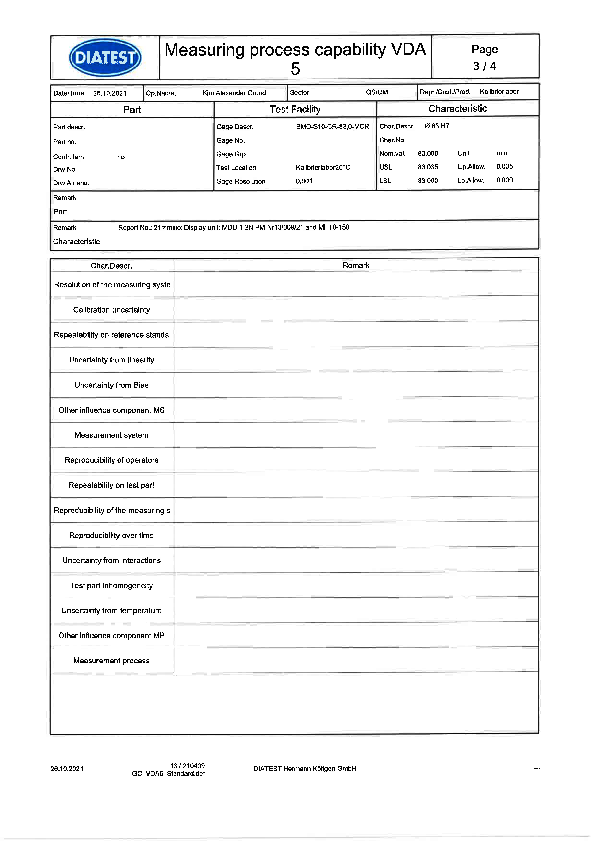 Measuring process capability VDA 3/4