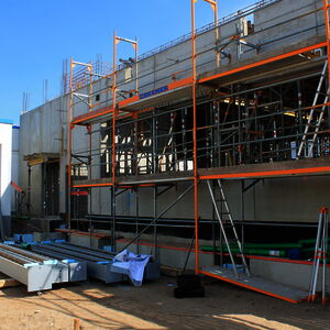 … the steel beams are prepared for the next floor.